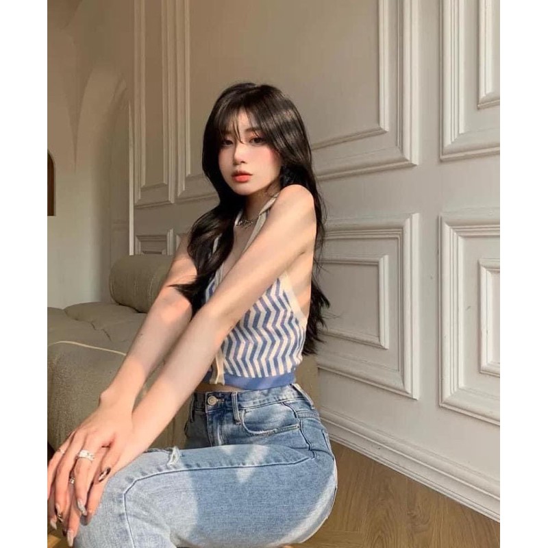 Áo Croptop Nữ Kẻ Sọc 3 Lỗ Cúc Cài Hở Lưng Siêu Xinh Áo crt Cổ Bẻ 2 Màu So Hot | BigBuy360 - bigbuy360.vn