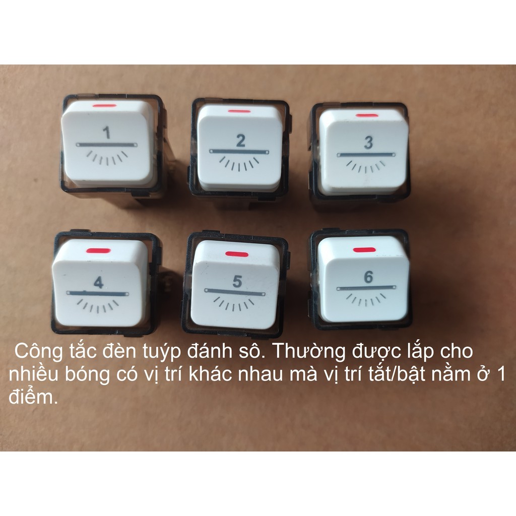 CÔNG TẮC VUÔNG CÓ HÌNH ĐÈN TUÝP TỪ SỐ 1-6.