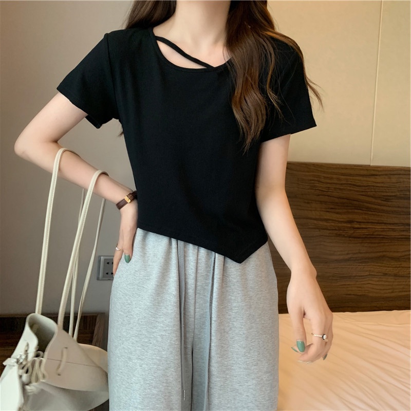 Áo thun SUXI tay ngắn kiểu dáng đơn giản dễ phối đồ thời trang mùa hè cho nữ