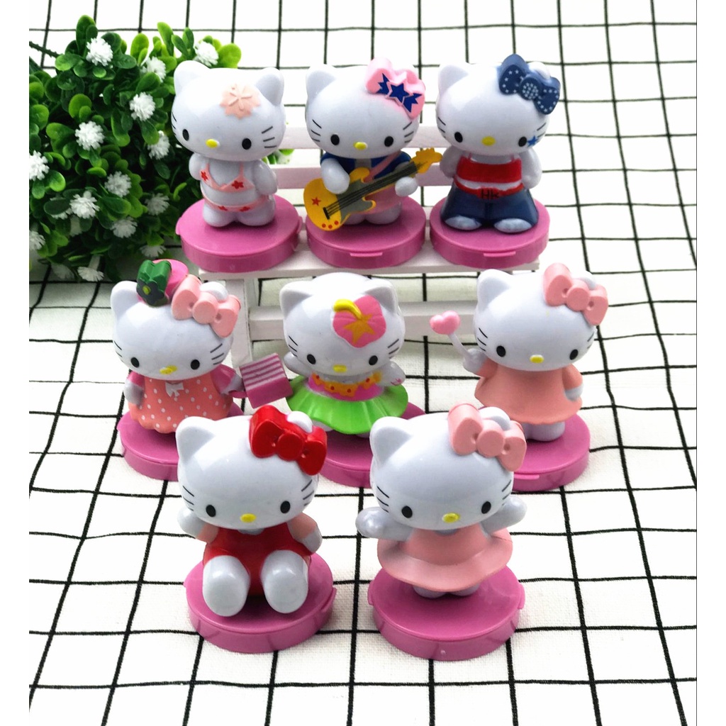 Set 8 Tượng Hello Kitty Mini Dễ Thương Dùng Để Trang Trí Bánh Kem