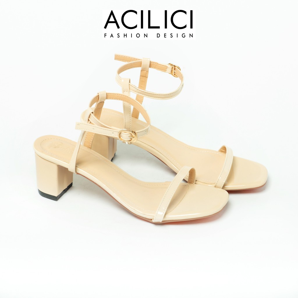 Giày sandal cao gót nữ ACILICI thời trang, giày cao gót đế vuông cao 5p hỡ mũi fom chuẩn size 35-40 màu đen và kem