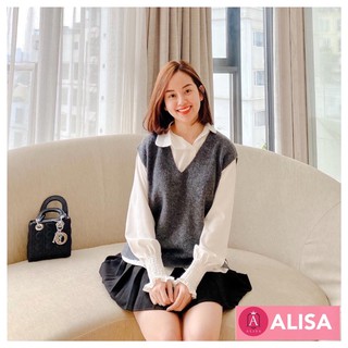Set gile cổ tim + áo sơmi - ALISA