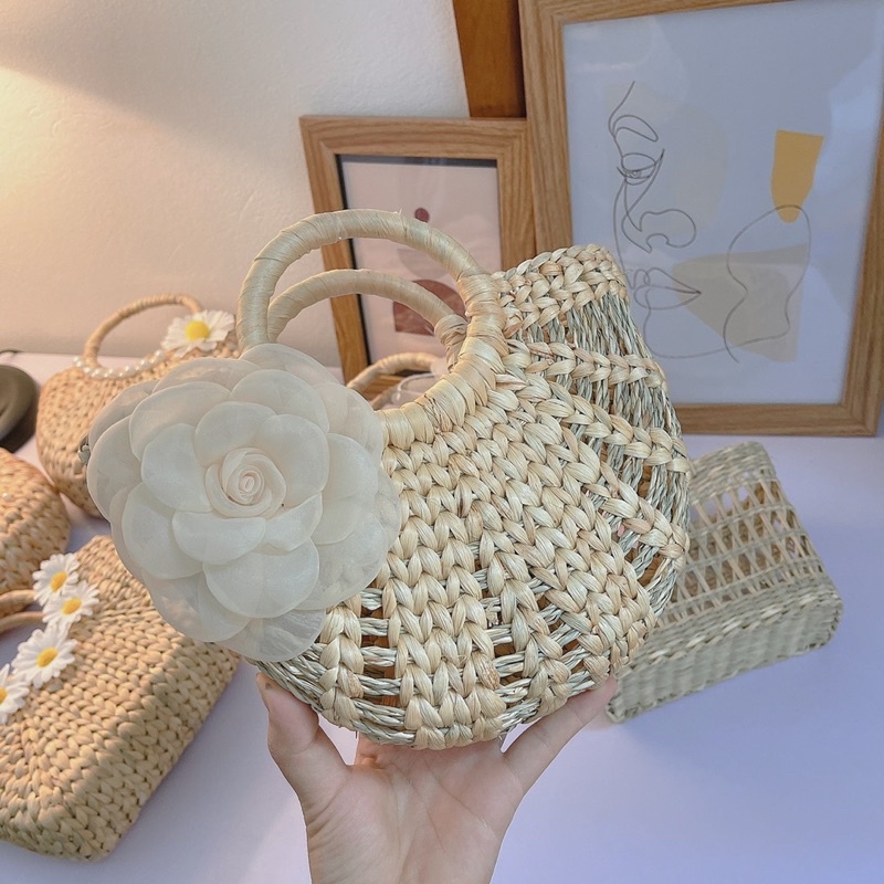 Túi xách cói đi biển, Làn thời trang đa dạng mẫu mã, Phụ kiện chụp ảnh áo dài, giỏ cắm hoa trang trí