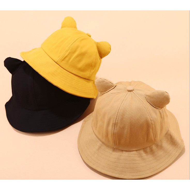 Nón bucket nữ dễ thương mũ bucket tai gấu có dây điều chỉnh theo size đầu