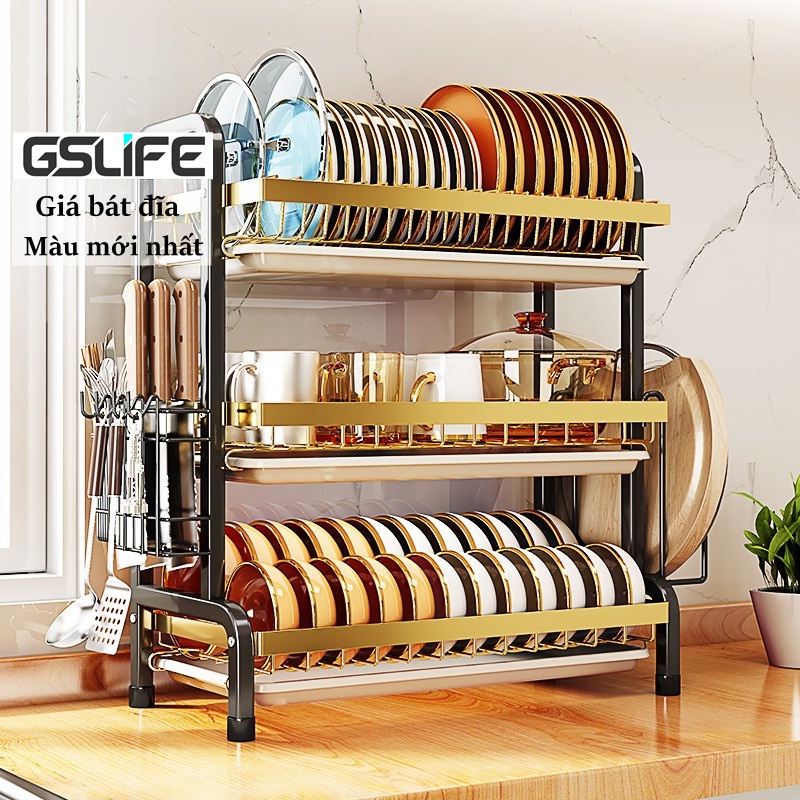 GSlife Kệ chén bát 56CM thông minh 2/3 tầng đặt mặt có khay giá để bát đũa tiện dụng KÍCH THƯỚC LỚN