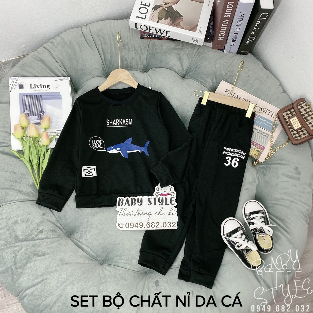 Bộ dài tay thu đông "CÁ.MẬP" 14-48kg cho bé trai từ 4-14 tuổi. Thiết kế đẹp, năng động. B25