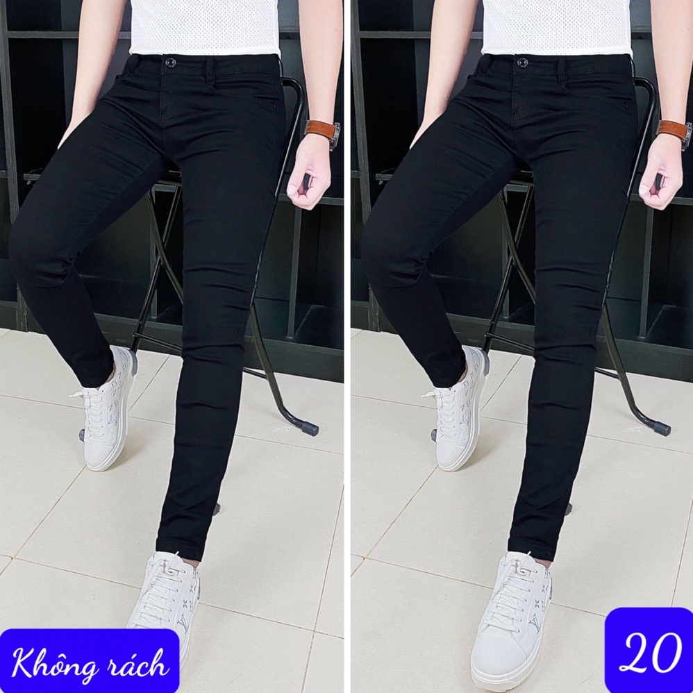 Quần jean nam đen rách gối chất bò cao cấp co dãn 4 chiều cực đẹp, quần rin nam màu đen trơn không rách đẹp Annhien01 | BigBuy360 - bigbuy360.vn
