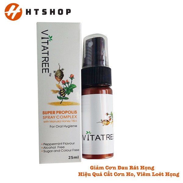 Xịt Keo Ong Giảm Ho Đau Họng Vitatree Chai 25ml - Úc (Date 2022)