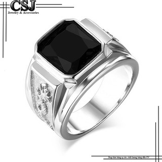 Nhẫn inox nam rồng đá đen