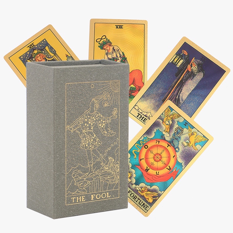 Pvc Waterproof New Rider Waite Tarot Card Game Paper Manual Bộ bài Gold foil Tarot The Fool phiên bản Cao Cấp