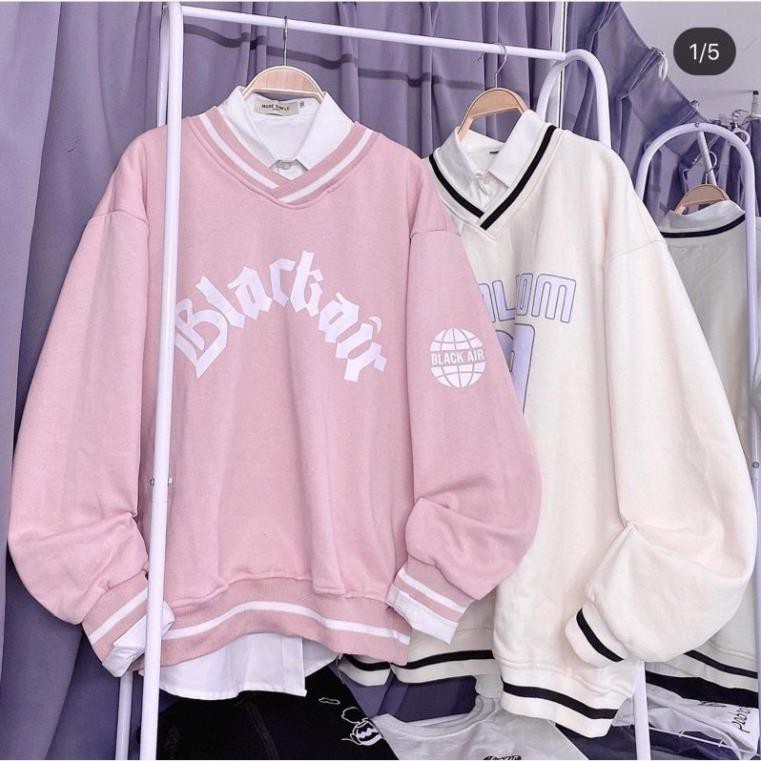 Áo Nỉ Sweater Cổ Tim Black Chất Nỉ Ngoại Form Rộng Unisex Nam Nữ Ulzzang