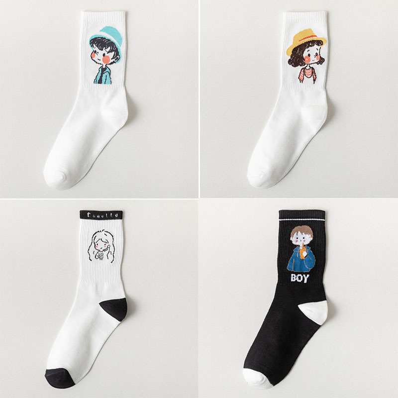 Vớ cotton mềm mại in họa tiết hoạt hình phong cách Hàn Quốc thời trang