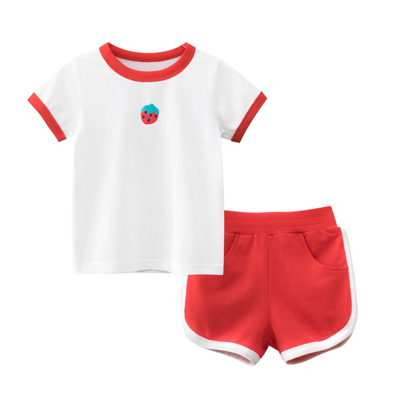 Bộ cotton cộc tay bé gái 27HOME bộ quần áo trẻ em cho bé họa tiết hoa quả hàng xuất Âu Mỹ