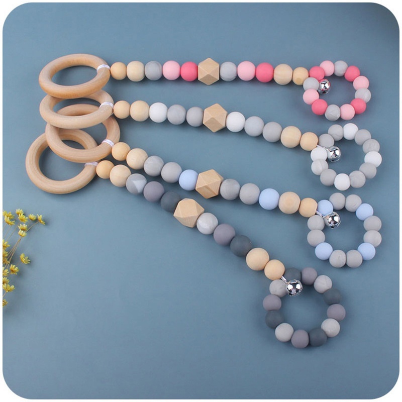 Bộ 3 Vòng Lục Lạc Silicone Treo Xe Đẩy Em Bé Sơ Sinh Mọc Răng