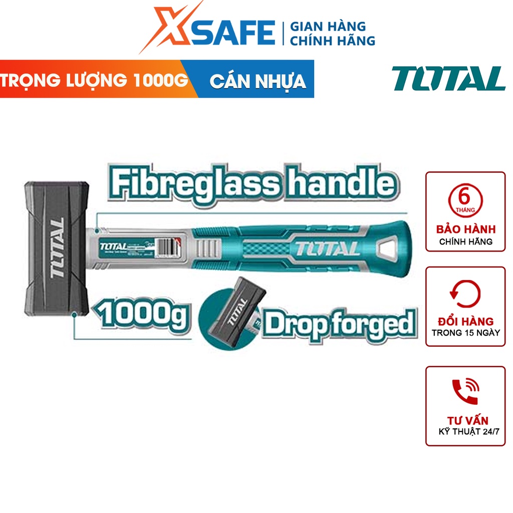Búa tạ 1000g TOTAL THTSTH10006 thép cacbon 45, đầu búa đúc rèn nguyên khối, chịu nhiệt tốt [CHÍNH HÃNG][XSAFE]
