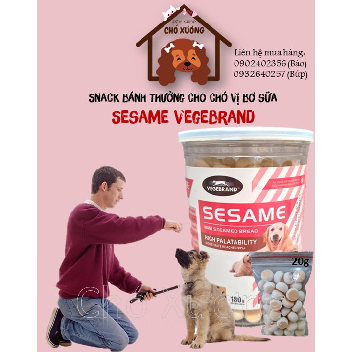 Snacks Bánh thưởng cho chó Sesame VegeBrand vị bơ sữa gói 20g