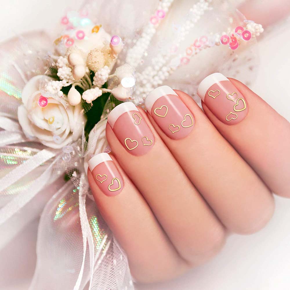 [Hàng mới về] Miếng phụ kiện bằng kim loại hình trái tim rỗng 3D trang trí móng tay thủ công