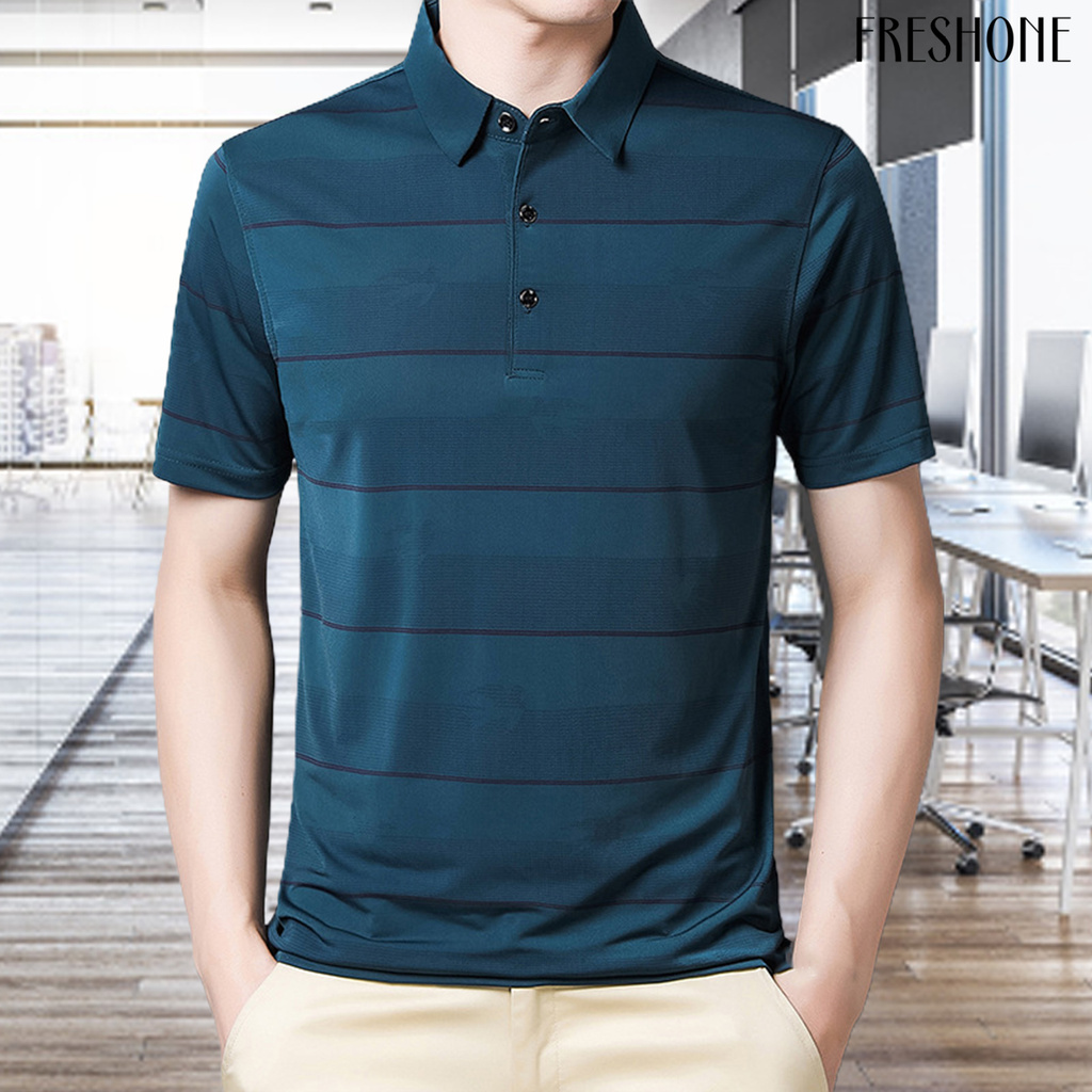 (Hàng Mới Về) Áo Thun Tay Ngắn Cổ Bẻ Họa Tiết Sọc Ngang Thời Trang Công Sở | BigBuy360 - bigbuy360.vn