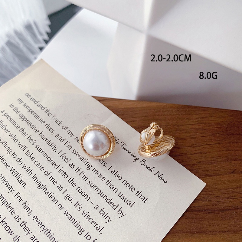 Bông Tai Mạ Bạc 925 Dạng Kẹp Hình Tròn Đính Ngọc Trai Phong Cách Hàn Quốc