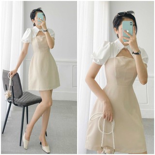 Đầm sơ mi tay phồng phối màu ullzang thời trang nữ VM Shop 21VD05KI0701
