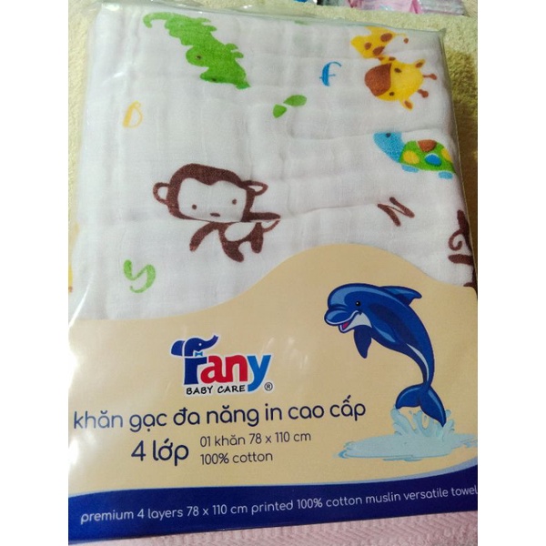 Khăn tắm,khăn quấn bé, Khăn gạc đa năng in Cao Cấp 4 lớp 100% cotton công ty Fany(80x80Cm) mịn đẹp