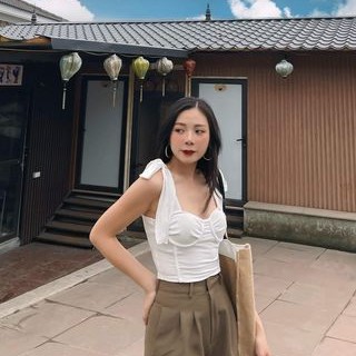 Áo croptop hai dây cúp ngực buộc nơ bản to chất thun co giãn màu trắng/ đen cao cấp thiết kế T-Ju (áo nơ nhỏ xinh) | BigBuy360 - bigbuy360.vn