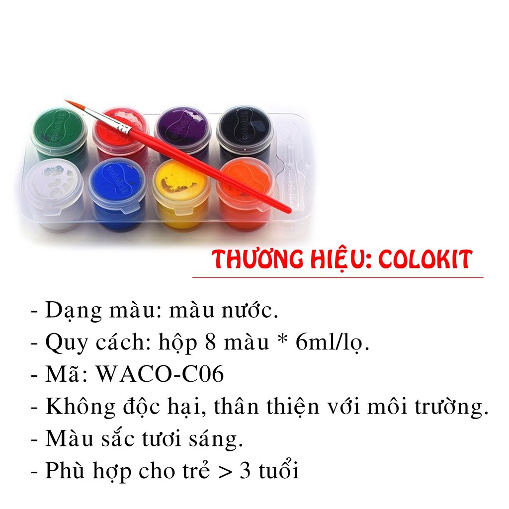 Màu Nước Colokit WACO-C06 Bộ 8 Màu (Kèm Chổi Vẽ)