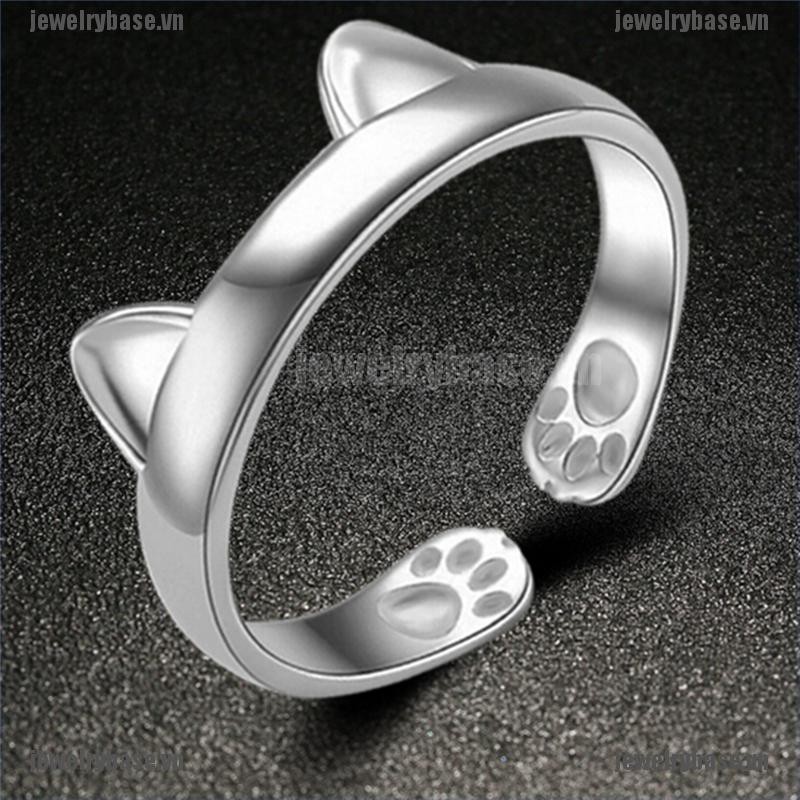 [Base] 1Pc Silver Plated Cat Ear Ring Design Cute Fashion Jewelry Cat Ring, [VN]