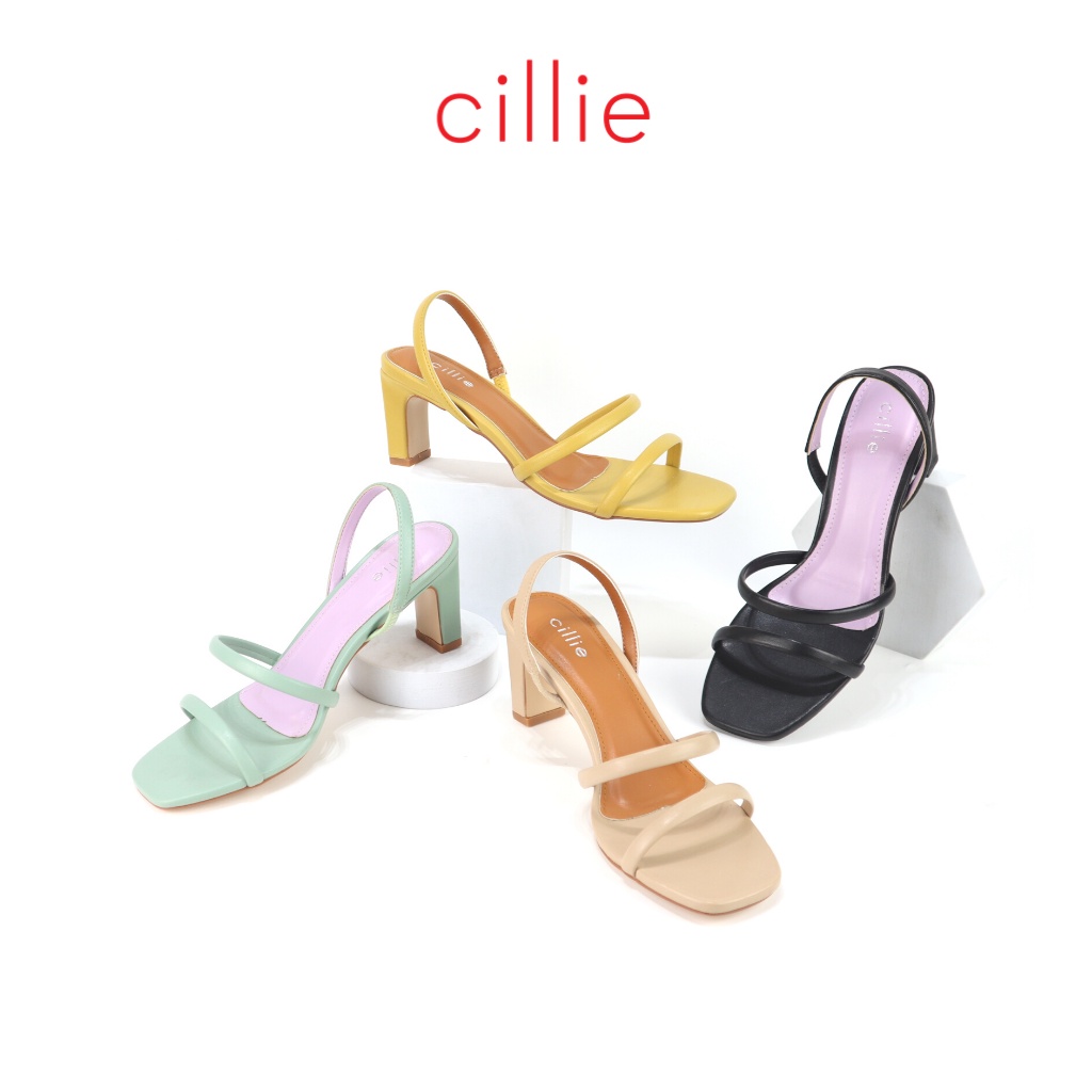 Giày sandal cao gót nữ quai mảnh phối màu mũi vuông gót trụ mang đi làm đi chơi dạo phố Cillie 1166