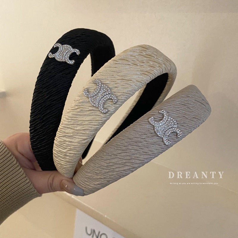 Băng Đô Cài Tóc Bản Rộng Xếp Ly Đính Kim Cương Giả Cao Cấp Phong Cách Retro Pháp Hợp Thời Trang