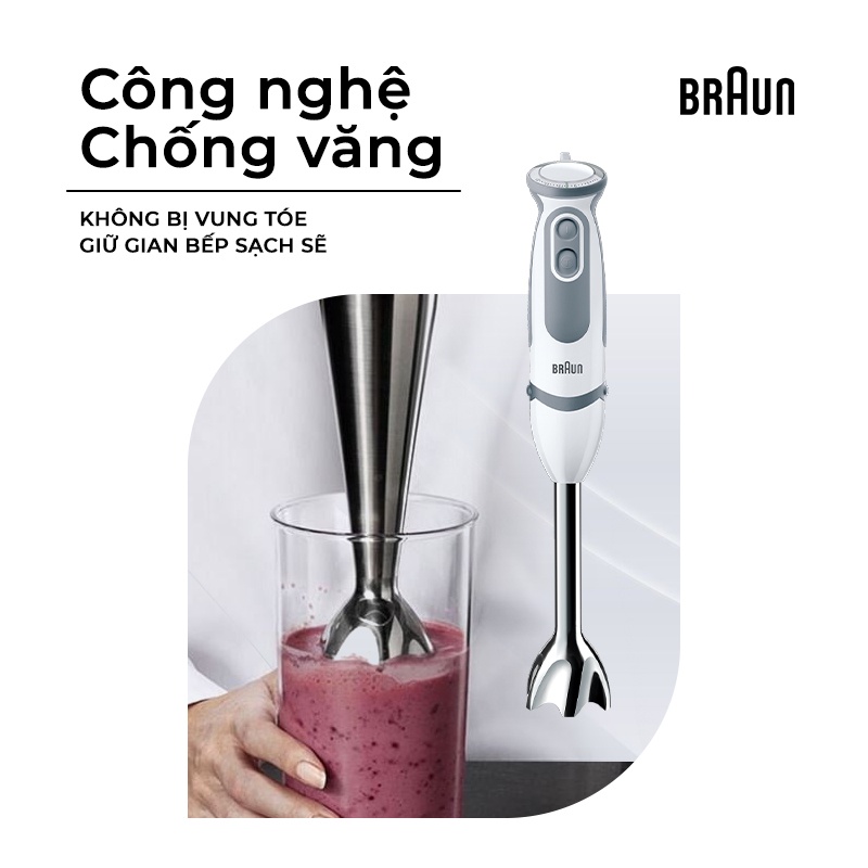 Máy xay cầm tay Braun MQ5200 Sản xuất 100% tại Châu Âu Số 1 thế giới, Công suất 1000w, chống văng độc quyền, xay nhanh