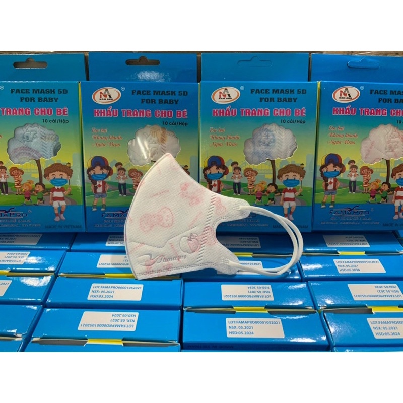 (10 cái) Khẩu Trang Cho Bé Nam Anh 5D Mask Famapro Dễ Thương