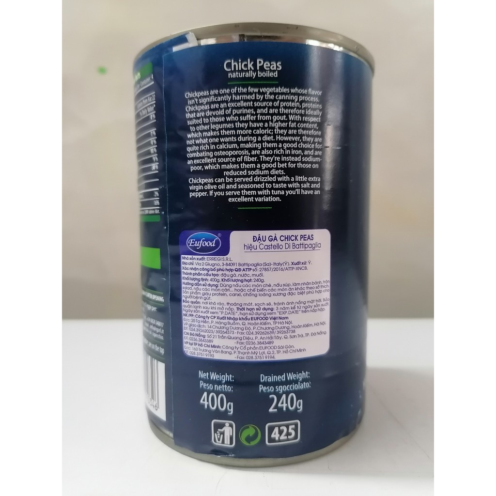 [400g] Đậu gà (Đậu răng ngựa) [Italia] CASTELLO (Rich of Fibres) Chick Peas (euf-hk)