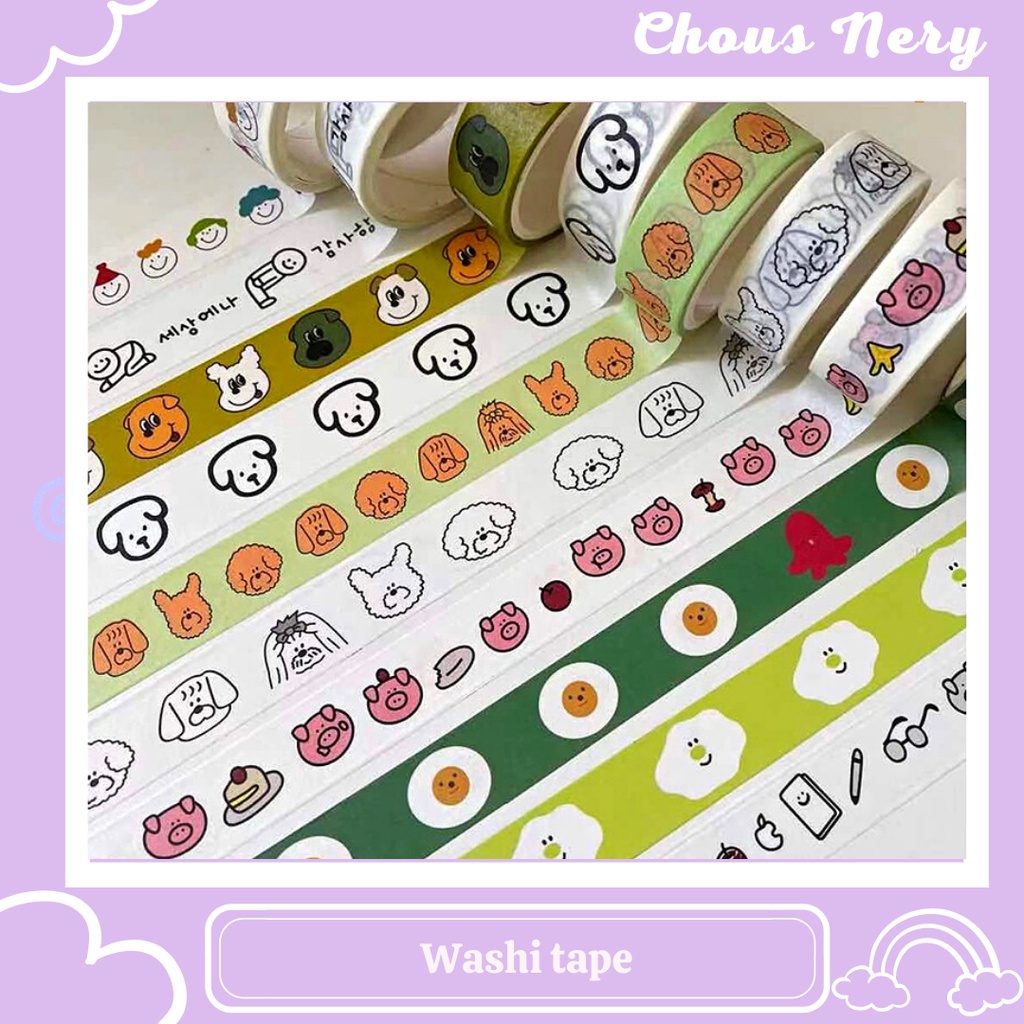 Washi tape/Băng keo giấy hoạ tiết gấu phong cách Nhật Bản