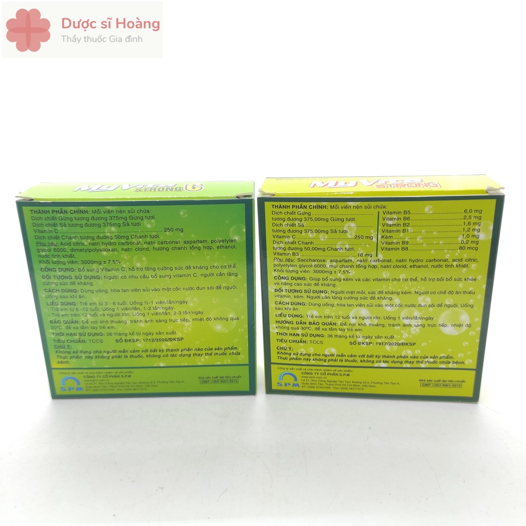 Viên C Sủi Myvita Strong Sả - Gừng - Chanh & Myvita Strong C - Hộp 20 viên - Bổ Sung Vitamin C, Tăng Cường Sức Đề Kháng