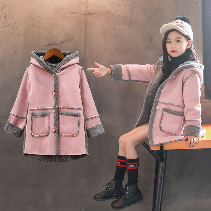 New girls' coats and coats for children's wear in autumn and winter. Foreign temperament suede coats and cotton fashion cute coats