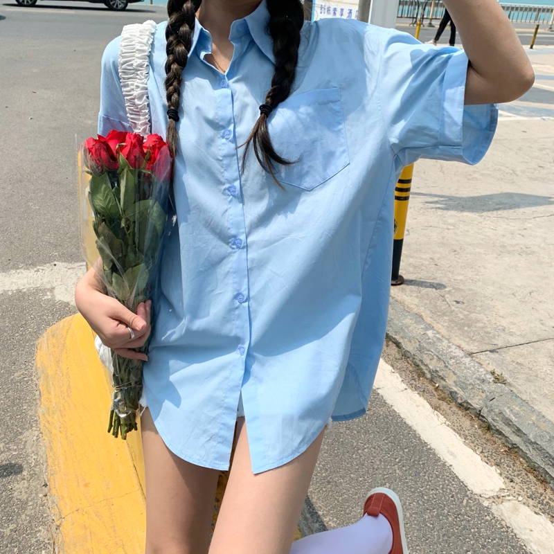 Áo sơ mi tay ngắn màu sắc kẹo ngọt 178829Áo sơ mi ngắn tay dáng rộng đơn giản dễ phối đồ | BigBuy360 - bigbuy360.vn