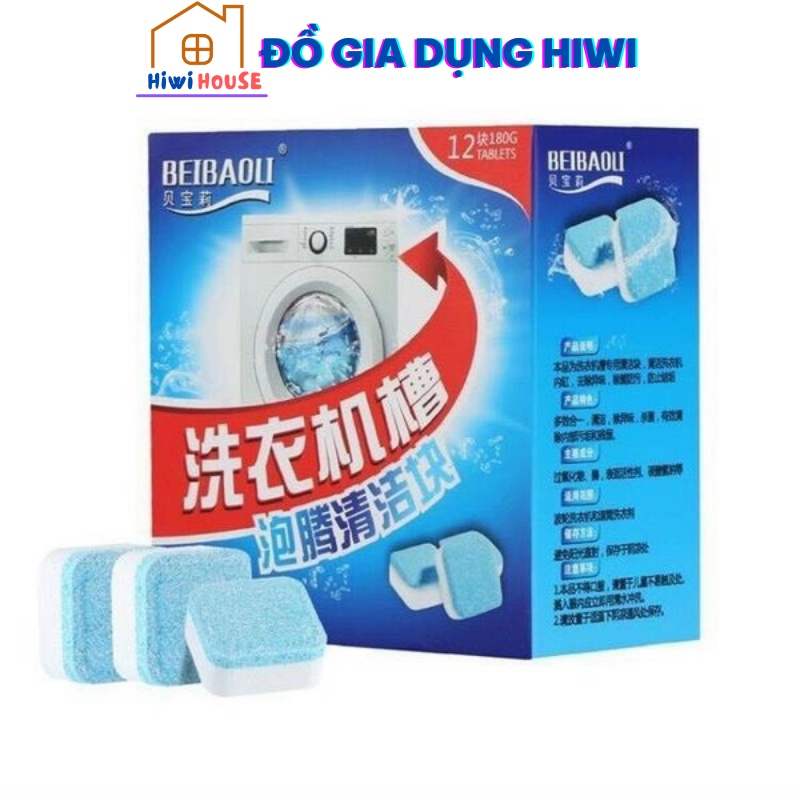 Hộp 12 Viên Tẩy Vệ Sinh Lồng Máy Giặt, Sủi sạch vi khuẩn, Tẩy Sạch Cặn Bẩn Lồng Giặt