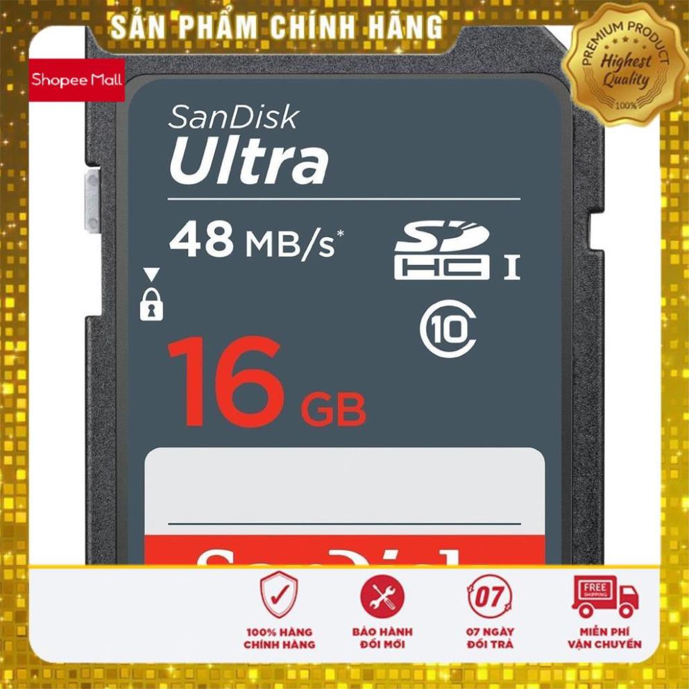 [Mã ELFLASH5 giảm 20K đơn 50K] (Chính Hãng) Thẻ nhớ Máy Ảnh SD Sandisk Ultra 320x 16GB Class 10 UHS-I 48MB/s (Xám)