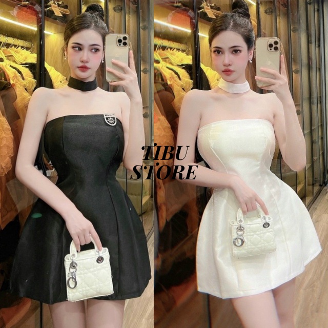 Đầm Ống Dự Tiệc Phối Cổ TIBU, Váy Cúp Ngực Ôm Body Kèm Dây (có mút) Sang Chảnh Cho Nữ Siêu Hot