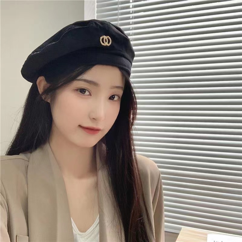 Đen Nón beret Thời Trang retro Thanh Lịch Cá Tính Cho Nữ Kiểu Hàn Quốc