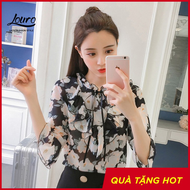 Áo Voan Công Sở Louro L320 Có Ảnh Thật,Mẫu Áo Nữ Kiểu Đẹp Tay Lỡ, Họa Tiết  Hoa Đen Xám | Holcim - Kênh Xây Dựng Và Nội Thất