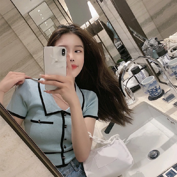 Áo thun polo dệt kim ZHELIHANGFEI tay ngắn dáng ôm thời trang mùa hè cho nữ