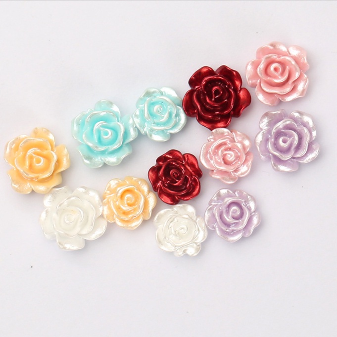 Charm hoa hồng nhũ bóng 10-12mm màu trắng, tím, đỏ, hồng, xanh blue trang trí vỏ ốp, kẹp tóc, dán Jibbitz, DIY