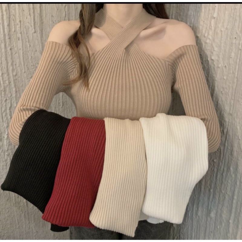 Áo yếm chéo cổ trễ vai tay dài quyến rũ A15