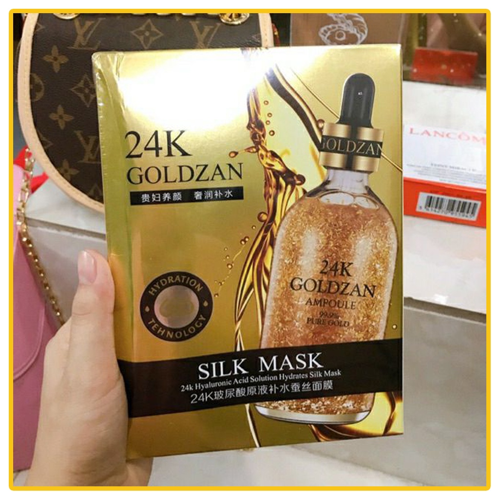 Hộp 10 Miếng Mặt nạ vàng 24k GOLDZAN, mặt nạ dưỡng da, chăm sóc da mặt, ngừa mụn nám, chống nắng
