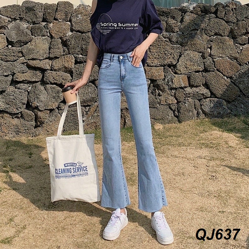 Quần jeans ống pass loe vẩy vừa dáng Hàn cắt gấu QJ637