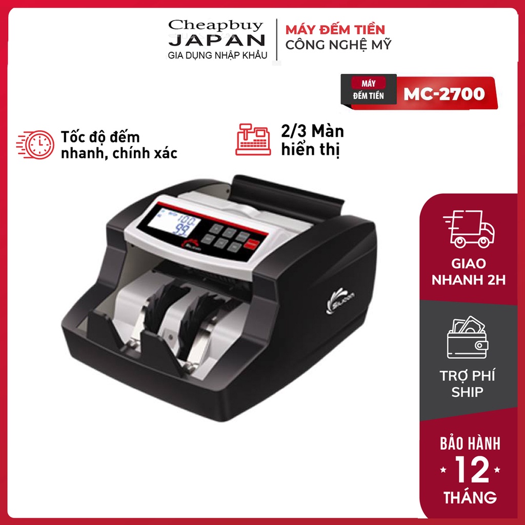 Máy đếm tiền mini nhập khẩu Silicon MC-2700, đếm 1000 tờ/phút,đếm tiền giấy,polime USD,EURO - Chính hãng BH 1 năm