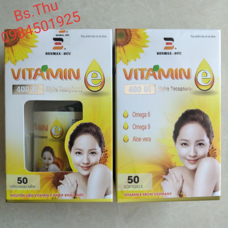 Vitamin E Benmax (lọ 50 viên) nguyên liệu vitaminE nhập khẩu Đức hỗ trợ làm đẹp da