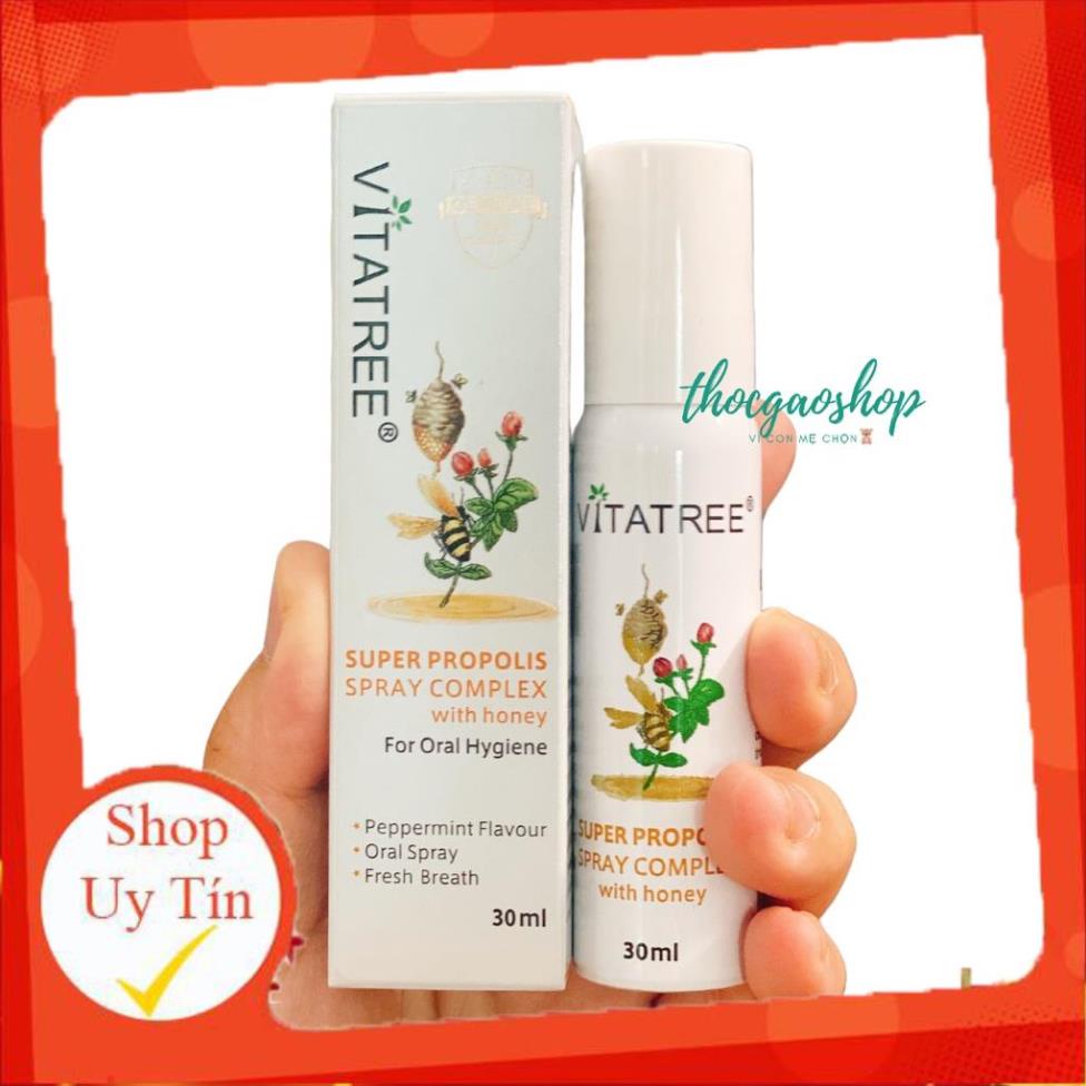Xịt keo ong Vitatree Super Propolis Spray Complex with Honey 30ml Úc giúp hệ hô hấp luôn khoẻ mạnh